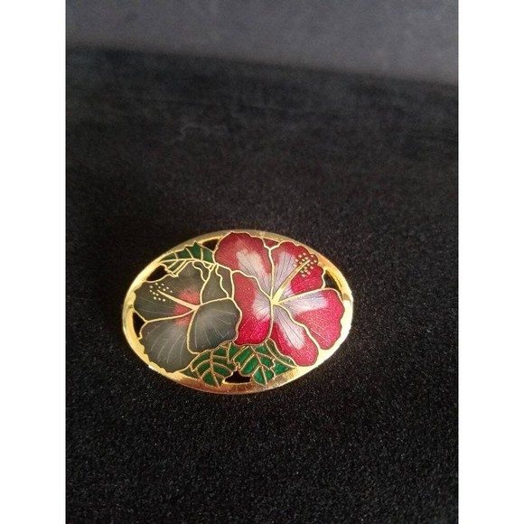 Large Vintage Cloisonne Floral Cutout Brooch - Picture 3 of 10